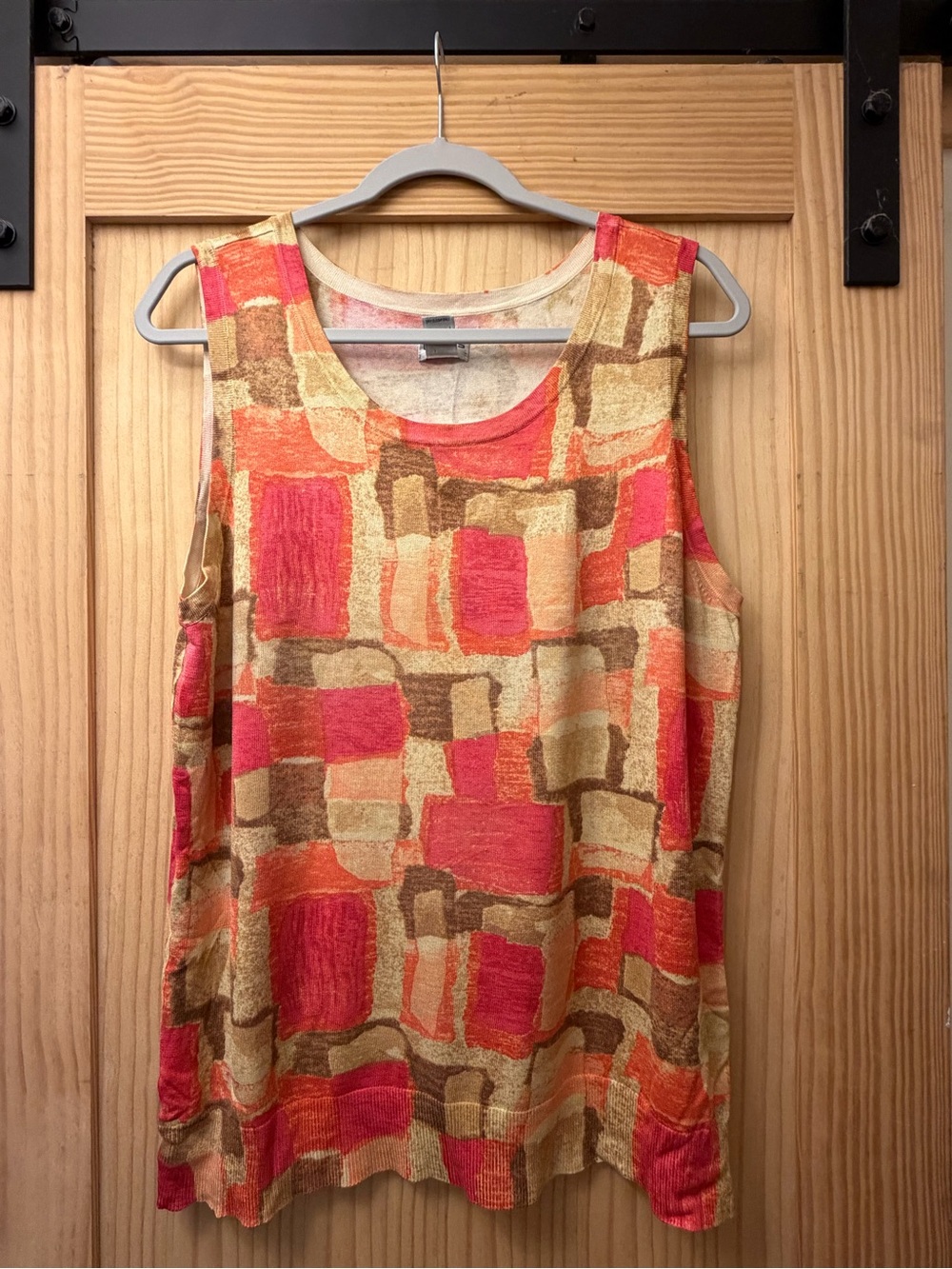 Chico's Geometric Block Print Tank in Pink, Orange & Tan